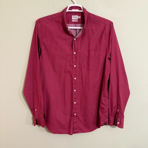 J. Crew Red Casual Button Down Shirt Classic Cotton men’s large tall - Picture 1 of 7